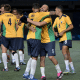 Jogadores do Brasil comemoram vitória sobre a Argentina e título do futebol PC no Parapan de Santiago-2023