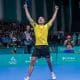 Hugo Calderano comemora a vitória na final do tênis de mesa nos Jogos Pan-Americanos de Santiago-2023