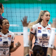 Kisy e Thaisa comemoram ponto em partida Minas x Bluvolei pela Superliga Feminina