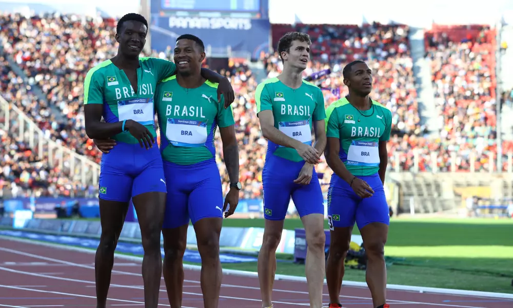 Atletas do Brasil do revezamento 4x100m masculino nos Jogos Pan-Americanos Santiago-2023