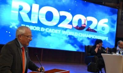 Anúncio do Mundial juvenil e de cadete de esgirma rio 2026. Presidente da CBE, Ricardo Machado, durante a apresentação do Rio de Janeiro. Foto: Augusto Bizzi/FIE.