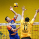 Felipe Roque em ação no duelo entre São José e Vedacit Guarulhos na Superliga de vôlei masculino