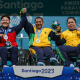 Tayana Medeiros e Edilânia Araújo junto com chilena no pódio do halterofilismo no Parapan