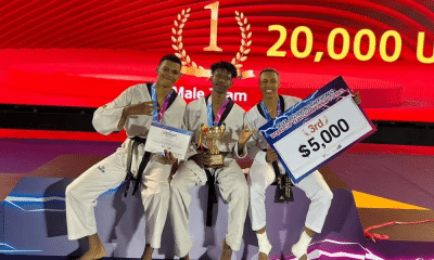 Equipe masculina do Brasil de taekwondo no pódio da Copa do Mundo do TK3
