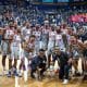 Comemoração dos jogadores do Sesi Franca na 13ª vitória pelo NBB (Reprodução/Instagram/@sesifrancabasquete)
