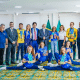Presidente Lula ao lado de atletas brasileiros que disputaram os Jogos Pan e Parapan-Americanos