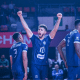 Marcus Coelho comemora ponto em jogo Minas x Defenders pelo Mundial de Clubes de Vôlei masculino