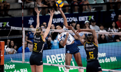 Lance de jogo entre Praia Clube e Minas, equipes do top-3 da Superliga Feminina