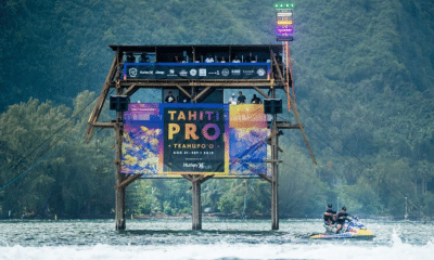 Torre de surfe em Teahupo'o, no Taiti, que não será utilizada nos Jogos Olímpicos de Paris-2024 após alternativa da ISA