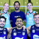 William Arjona pousa para foto ao lado de levantadores do Minas Tênis Clube