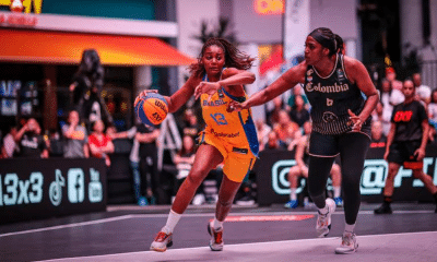 Jogadora do Brasil conduz a bola contra a Colômbia em jogo da Americup 3x3