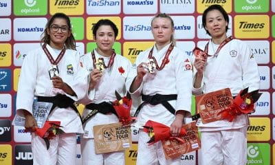 Jéssica Lima, Christa Deguchi, Jessica Klimkait e Lien Chen-Ling, pódio 57kg grand slam de tóquio judô