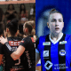 Colagem de fotos de Sesi Bauru e Pinheiros, que se enfrentam na Superliga de vôlei feminino