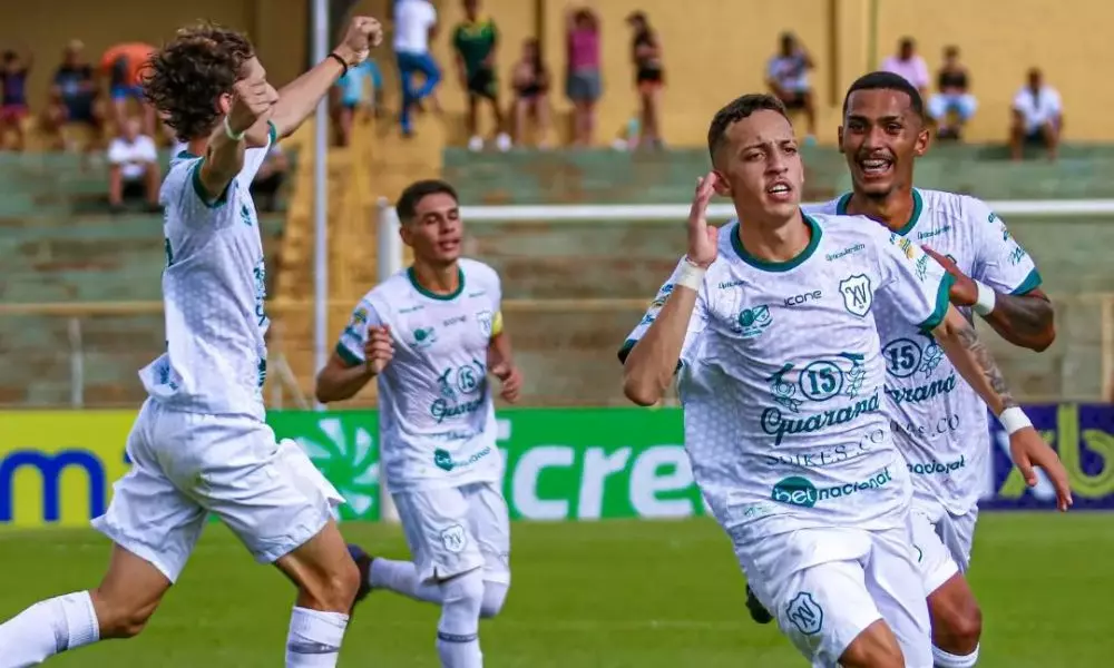 Comemoração dos atletas do XV de Jaú, algoz do Internacional na Copinha (Foto: Aline Martins)