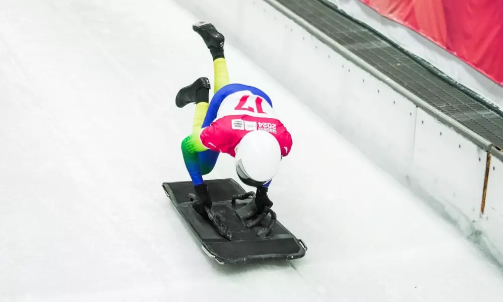 Eduardo Strapasson em ação no skeleton dos Jogos Olímpicos de Inverno da Juventude de Gangwon-2024