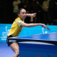 Giulia Takahashi em ação na mesa da Copa Pan-Americana de tênis de mesa