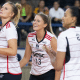 Jogadoras do Sesc Flamengo comemorando ponto em jogo contra o Barueri pela Superliga Feminina