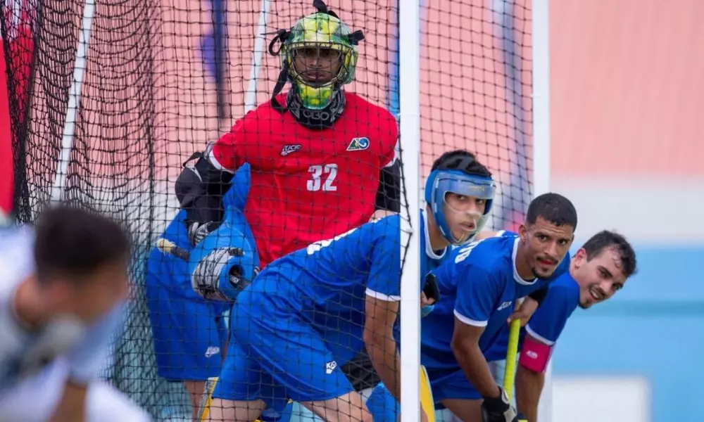 Jogadores brasileiros em partida do último Pan-Americano Júnior de Hóquei sobre a grama