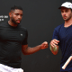 Matheus Pucinelli e João Lucas Reis, que disputaram o Challenger de Verona, se cumprimentam no Challenger de Piracicaba duplas (Foto: João Pires)