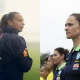Montagem com Rosana Augusto e Simone Jatobá durante treino, que são as treinadoras das equipes sub-20 e sub-17