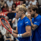 Rafael Matos e Felipe Meligeni conversam durante o Challenger de Ottignies-Louvain-La-Neuve