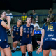 Jogadoras do Barueri comemoram vitória sobre o Sesi Bauru na Superliga