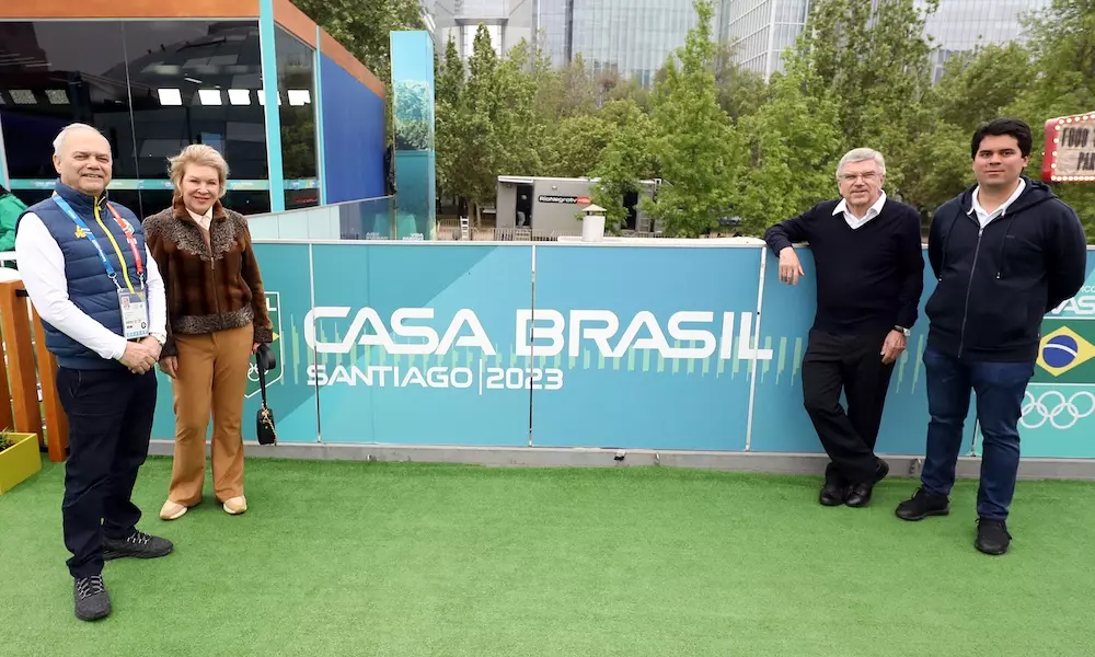 Paulo Wanderley, Marta Suplicy, Thomas Bach e André Fufuca na Casa Brasil durante Jogos Pan-Americanos de Santiago-2023 (Foto de Gaspar Nóbrega/COB) são paulo busca jogos 27