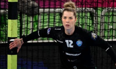 Na imagem, Babi Arenhart atenta para defender no gol do Krim Mercator.