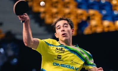 Brasileiro Hugo Calderano em ação no WTT Star Contender Goa, na Índia (Divulgação/WTT)