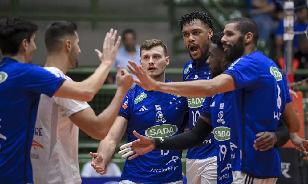 Equipe do Sada Cruzeiro em ação na Superliga Masculina (Reprodução/Twitter/@sadacruzeiro)