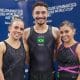 Camilla Gomes, Rayan Dutra e Alice Gomes (da esquerda para a direita), brasileiros classificados à semifinal da etapa de Baku da Copa do Mundo de ginástica de trampolim (Foto: CBG)