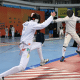 Eduardo Gonçalves (à esquerda) participa de jogo durante o Pan-Americano Cadete e juvenil de esgrima