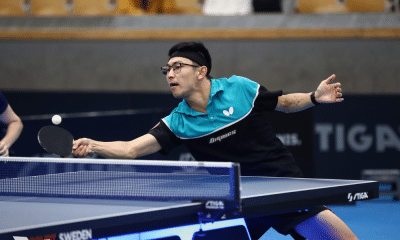Eric Jouti rebate bolinha no WTT Feeder de Manchester de tênis de mesa (Foto: WTT)