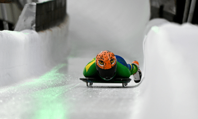 Nicole Silveira durante descida na etapa de Altenberg da Copa do Mundo de skeleton