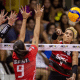 Sabrina Machado atacando bola em jogo Sesc Flamengo x Sesi Bauru pela Superliga Feminina de vôlei