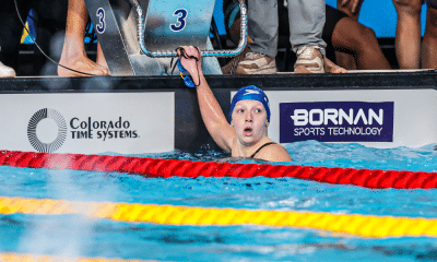 Stephanie Balduccini após prova dos 100m livre no Mundial de Esportes Aquáticos em Doha