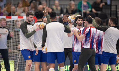 Jogadores do Barça antes de duelo na Champions League de handebol masculino - Haniel e Petrus
