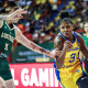 Jogadora do Brasil em jogo do Pré-Olímpico de basquete feminino. Seleção joga contra a Alemanha no domingo