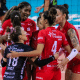 Jogadoras de Osasco comemoram vitória sobre Sesc Flamengo na Superliga Feminina de vôlei