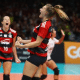 Valquíria comemora ponto do Sesc Flamengo contra o São Caetano em jogo da Superliga