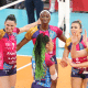 Ateltas do Milano comemoram ponto na Champions League de vôlei