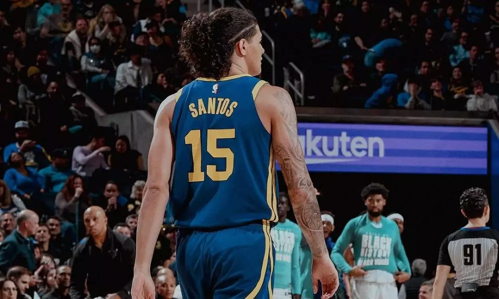 Gui Santos em quadra pelo Golden State Warriors em uma partida da NBA (Reprodução/Instagram/@guisantos_4)