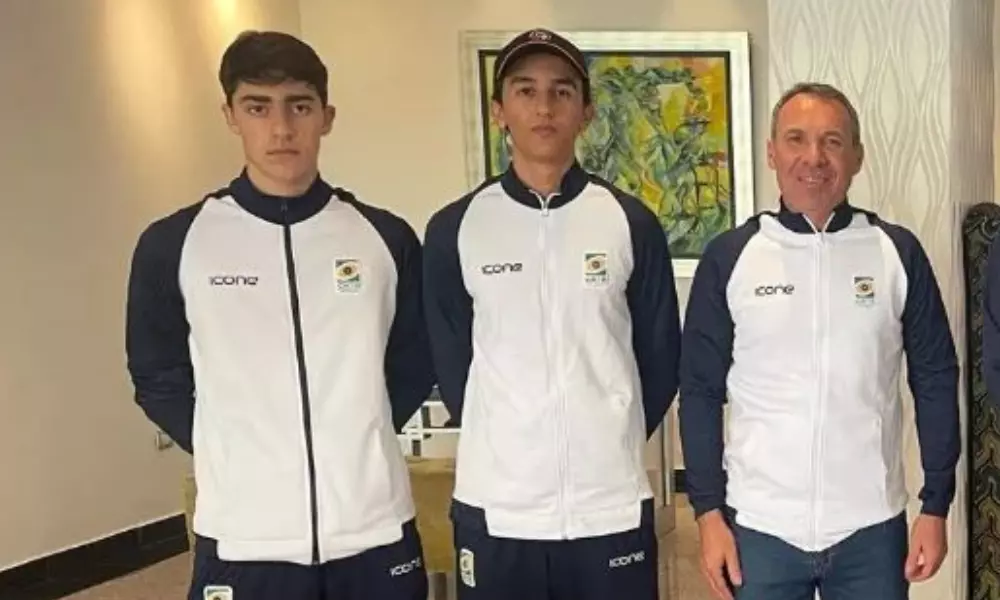 Hussein Daruich, Jaison Santin e Haddy Gomes, da fossa olímpica, pousam para foto após o Campeonato das Américas de tiro ao prato - tiro esportivo