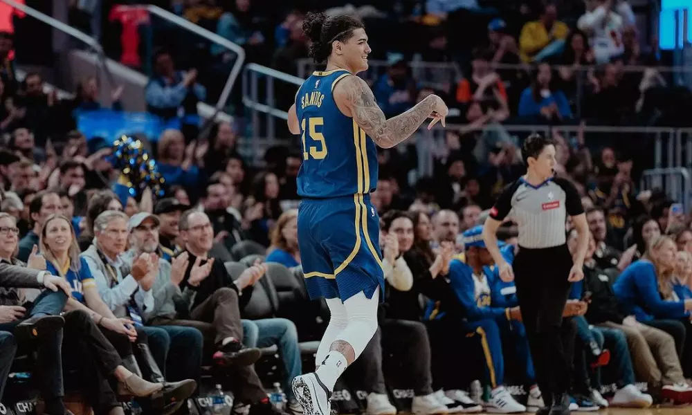 Gui Santos jogando na NBA pelo Golden State Warriors na NBA