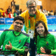 Laissa Vasconcelos e André Martins com o treinador no Pré-Paralímpico de bocha para Paris-2024