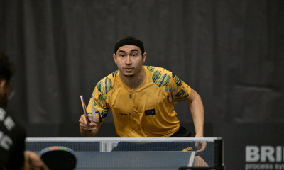 Rafael Turrini em ação durante o WTT Feeder de Otocec de tênis de mesa