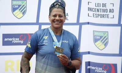 Na imagem, Cláudia Santos, remadora do Brasil que garantiu a primeira conquista no Sul-Americano de Remo.
