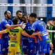 Jogadores do Vôlei Renata comemoram vitória contra o MOC América na Superliga Masculina