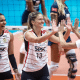 Jogadoras do Sesc Flamengo comemoram ponto contra o Minas na Superliga Feminina