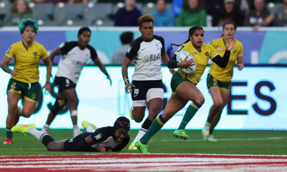 Yaras em ação na etapa de Los Angeles do circuito mundial de rúgbi sevens